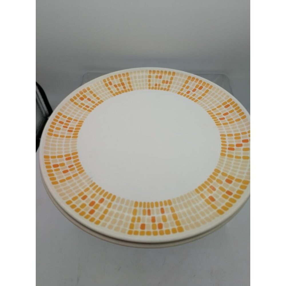 2 Lenox Ware Yellow & Orange Mosaic Design Dinner Plates Melamine 10 Inches Mid-